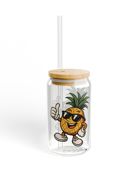 Mister Maui - Cute Glass Cup With Lid and Straw