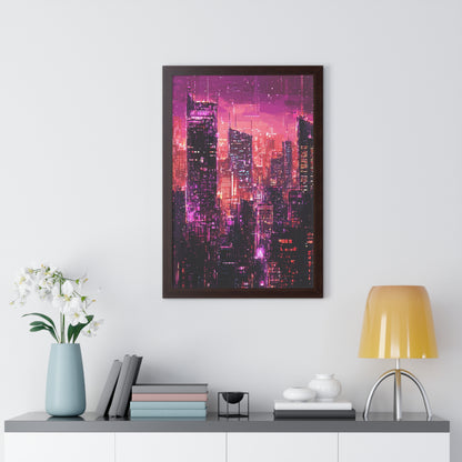 Night Rain - Framed Futuristic City Poster