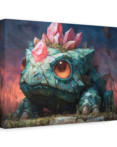 Canvas print of a fantasy creature with crystals on its head against a dark background