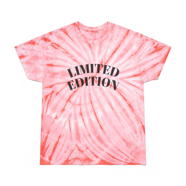 Pink tie-dye t-shirt with 'LIMITED EDITION' text on a white background