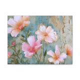 Floral design with pink and peach flowers on a textured background