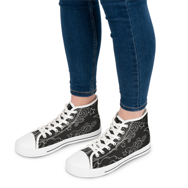 Night Sky Scribbles - Cute High-Top Sneakers