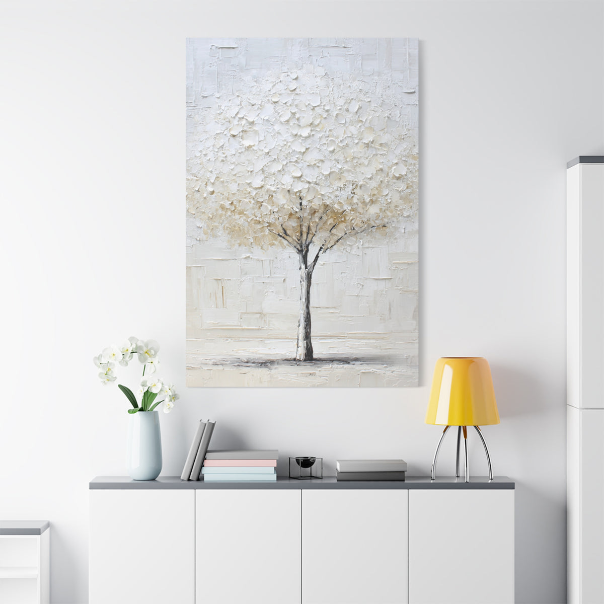 Momentary Flowering  - Textured White Tree Wall Art
