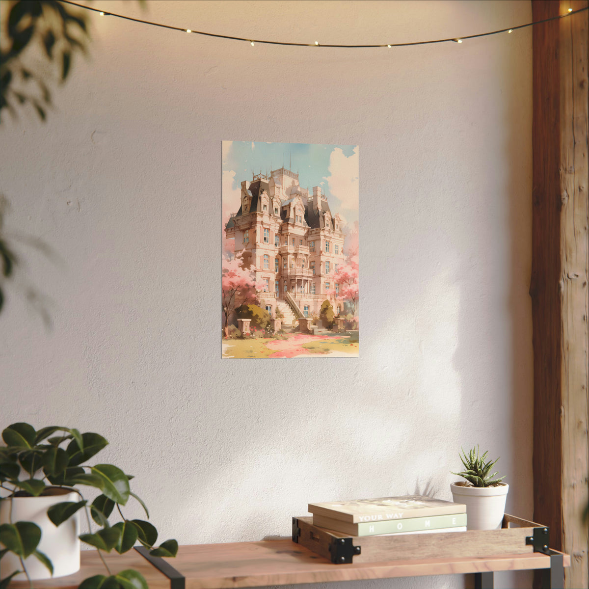Celestia Manor in Spring - Anime Watercolor Mansion Poster