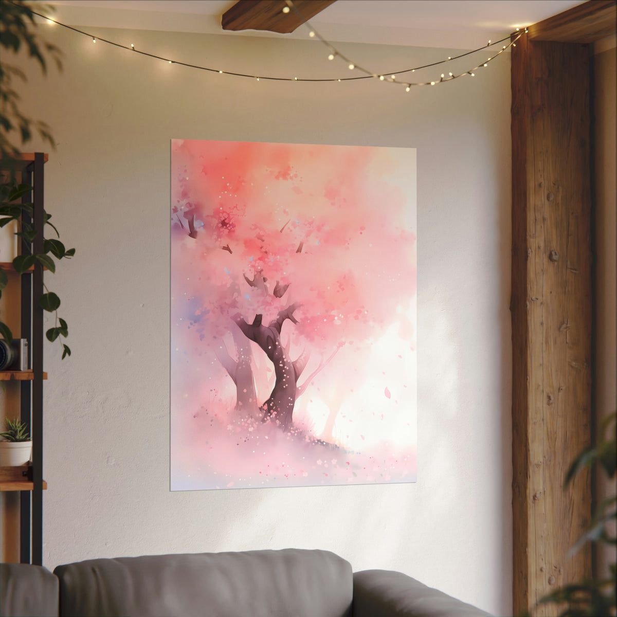 Cherry Blossom Hillside - Anime Watercolor Poster