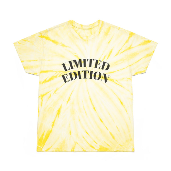 Yellow tie-dye t-shirt with 'LIMITED EDITION' text on a white background