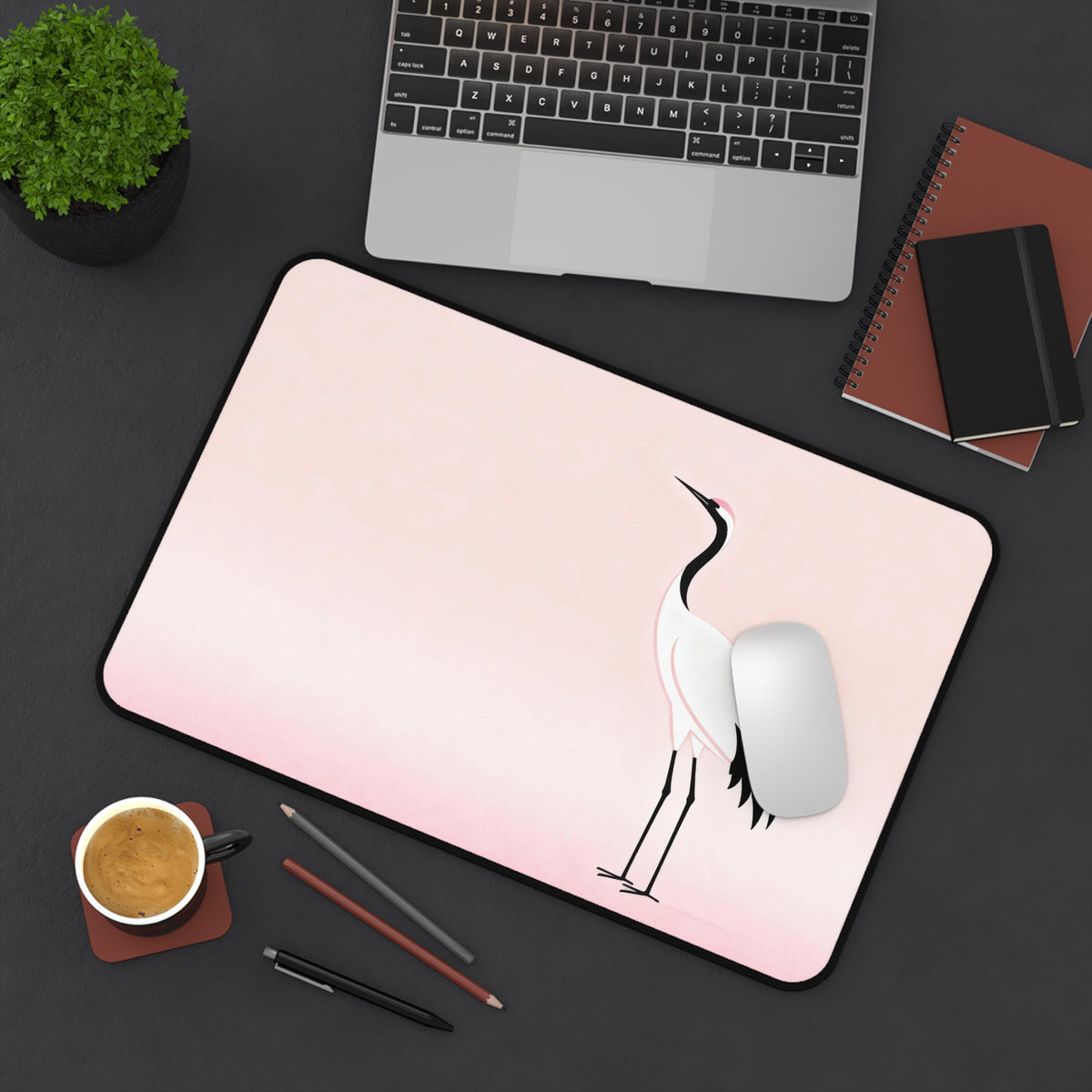 Japanese Crane Desk Mat With Minimalist Theme