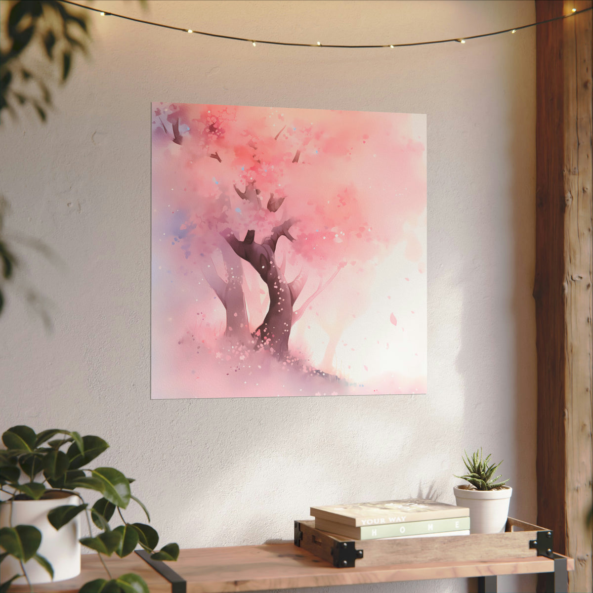 Cherry Blossom Hillside - Anime Watercolor Poster