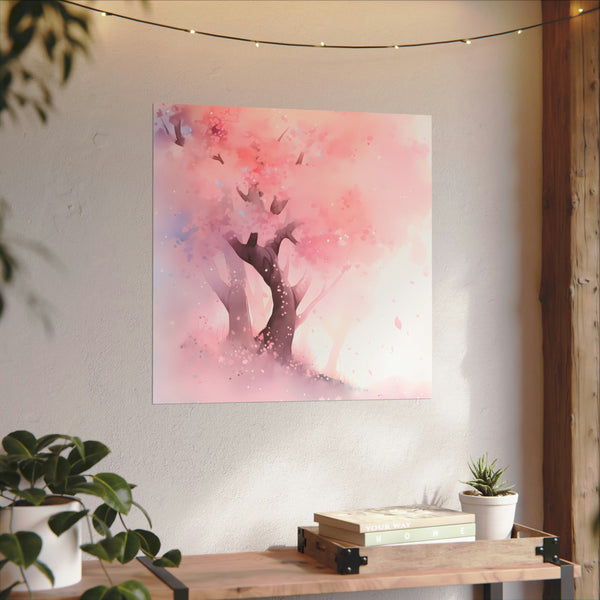 Cherry Blossom Hillside - Anime Watercolor Poster