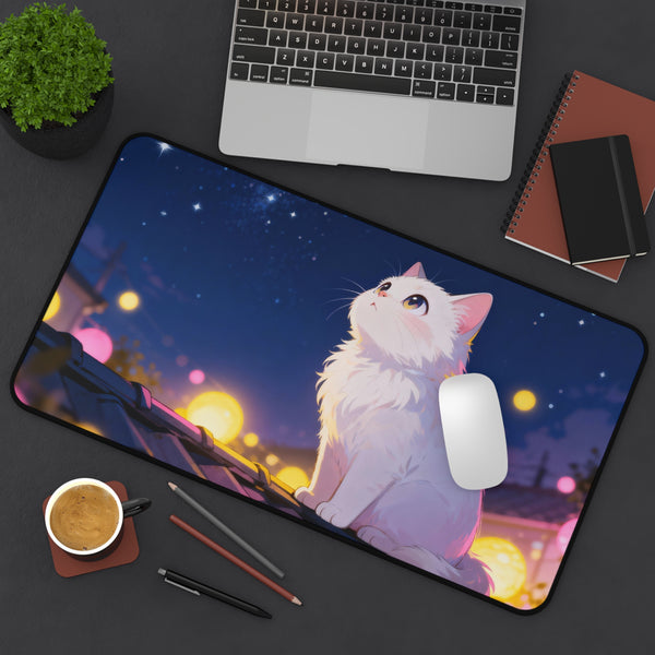 Festival Lights - Cute Anime Cat Desk Mat