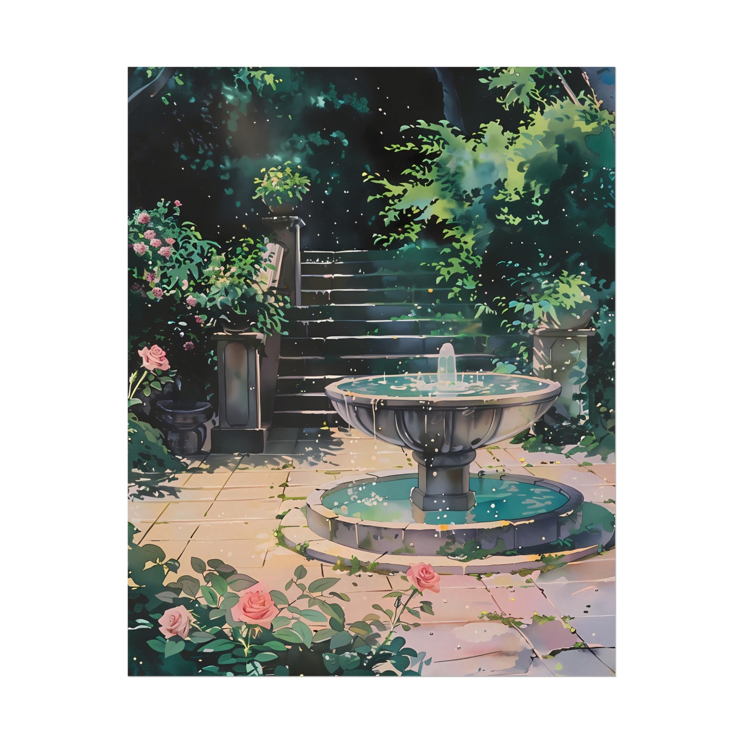 Healing Fountain - Anime Watercolor Poster