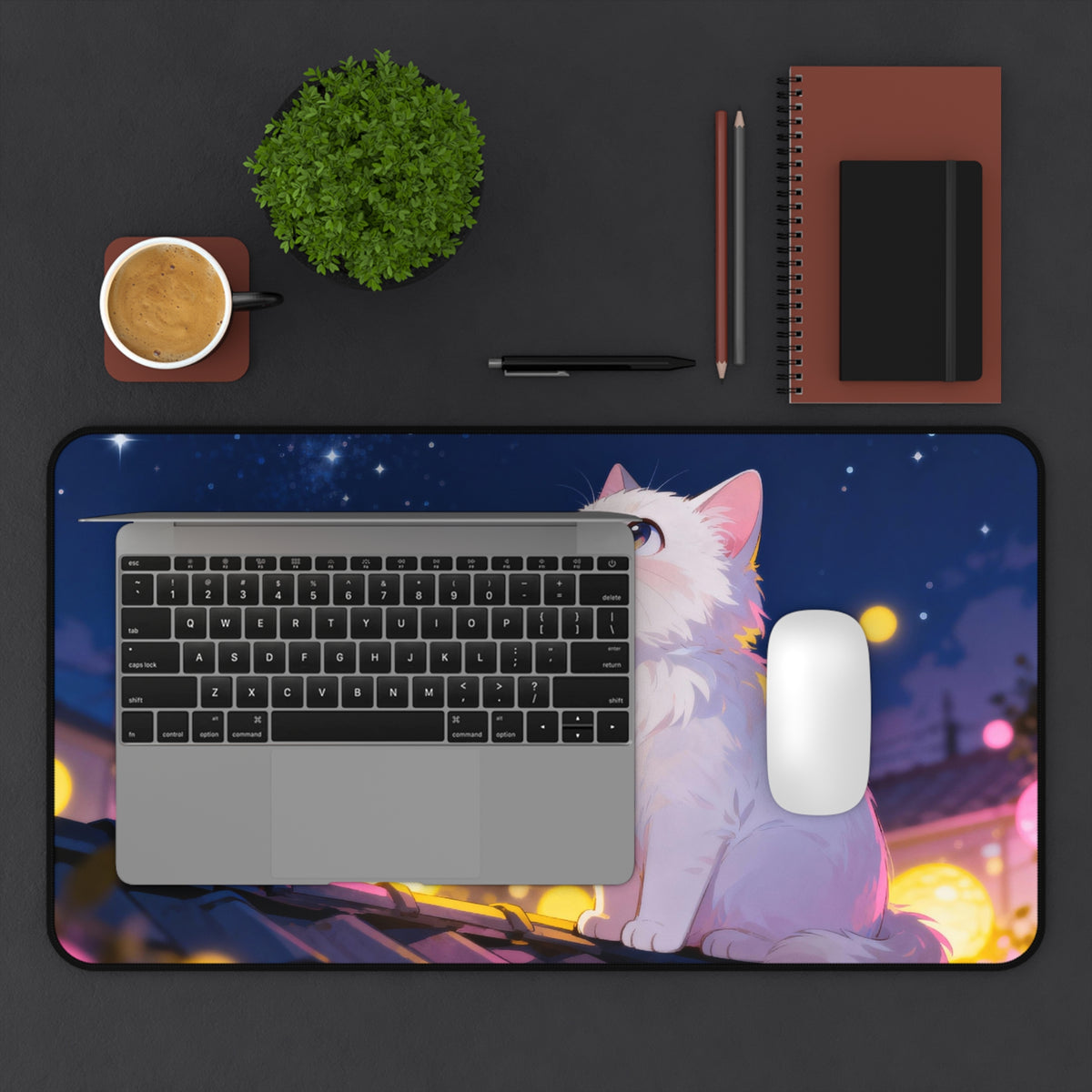 Festival Lights - Cute Anime Cat Desk Mat
