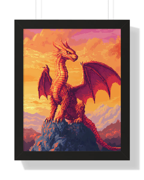 Emberheart - Pixel Art Framed Dragon Poster