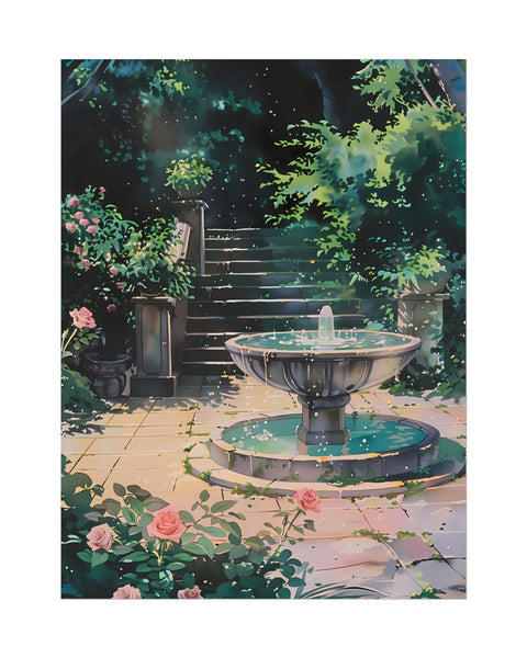 Healing Fountain - Anime Watercolor Poster