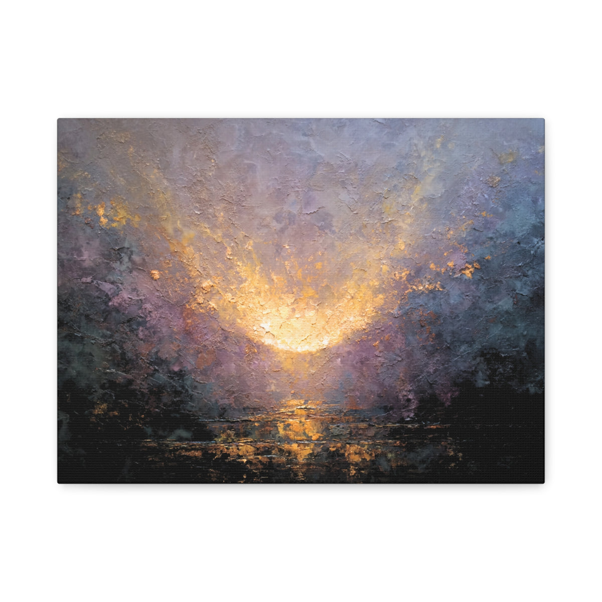 Canvas print of Angelic Visitation - Abstract Textured Wall Art painting with a bright light source and dark background