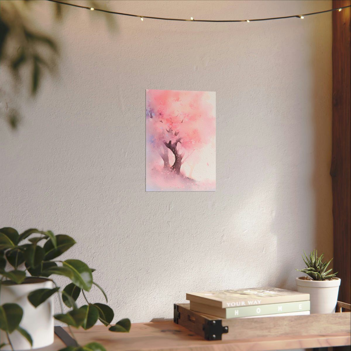 Cherry Blossom Hillside - Anime Watercolor Poster