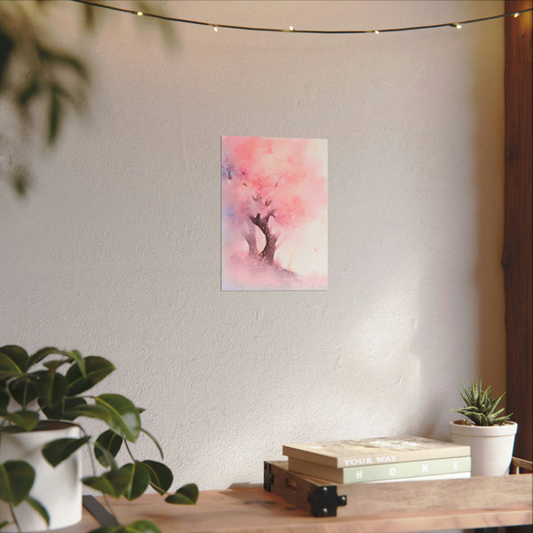 Cherry Blossom Hillside - Anime Watercolor Poster