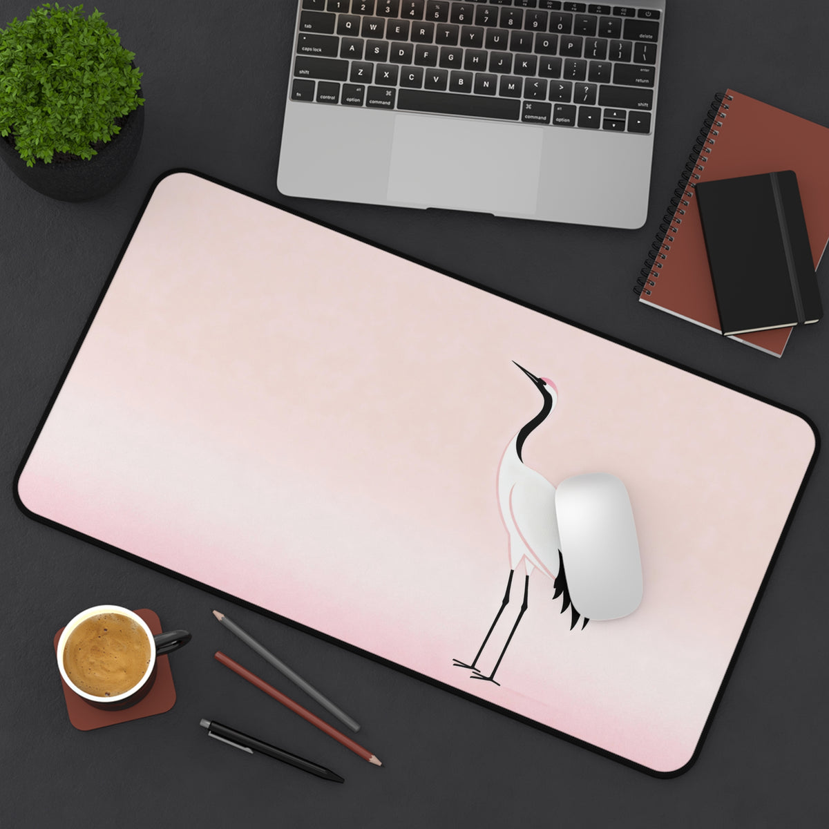 Japanese Crane Desk Mat With Minimalist Theme