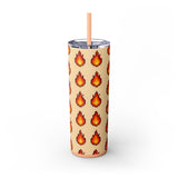 Skinny Tumbler with fire pattern on a beige background