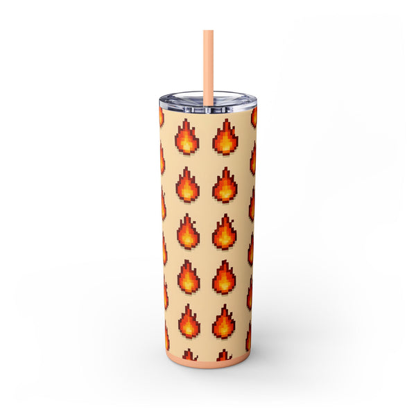 Skinny Tumbler with fire pattern on a beige background