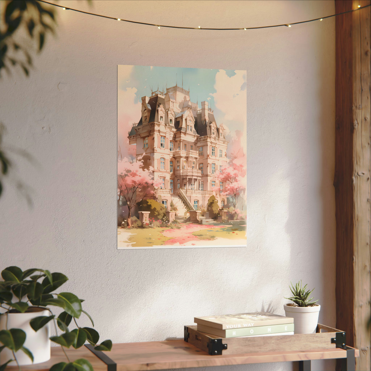 Celestia Manor in Spring - Anime Watercolor Mansion Poster