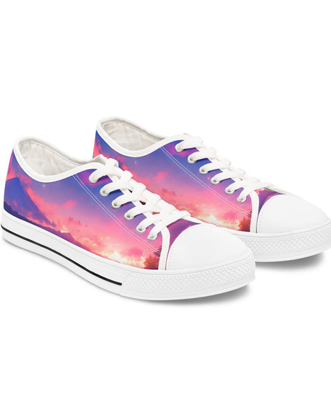 Pair of sneakers with a colorful cloud design on a white background