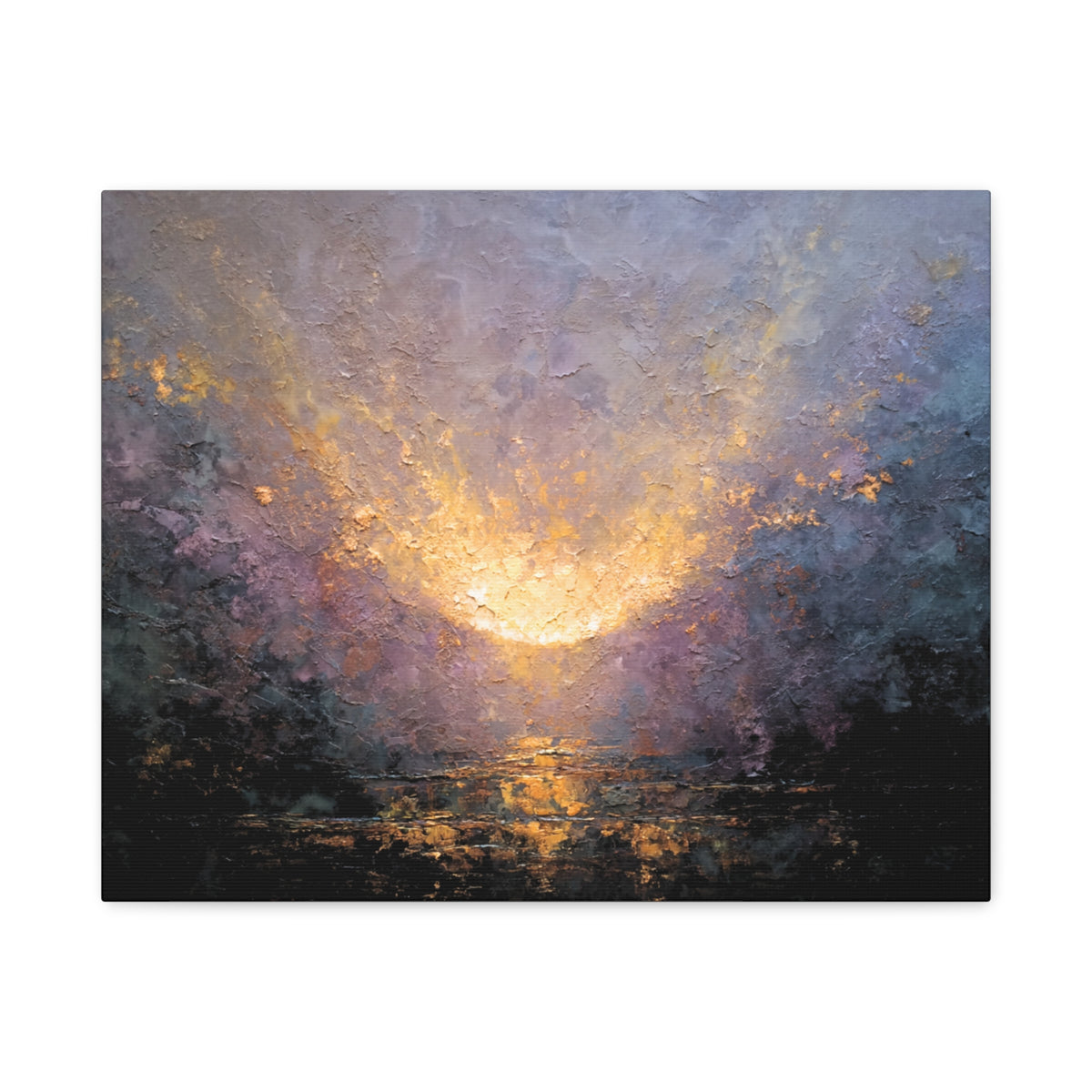 Canvas print of Angelic Visitation - Abstract Textured Wall Art painting with a bright light source and dark background