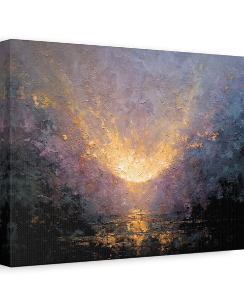 Canvas print of Angelic Visitation - Abstract Textured Wall Art painting with a bright light source and dark background