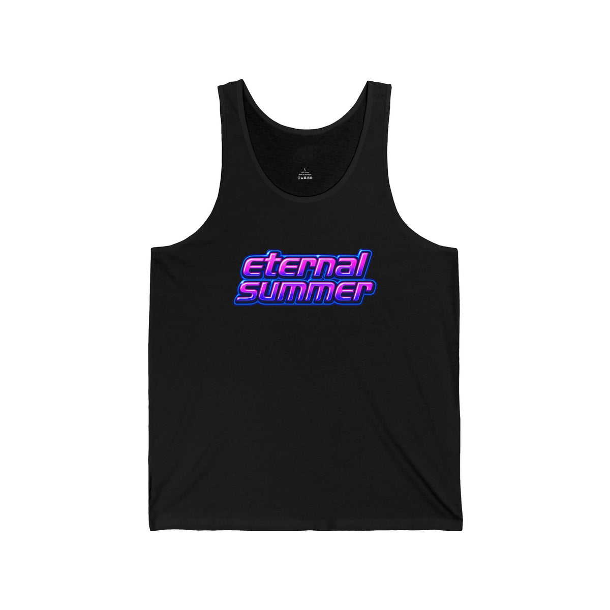 Black tank top with 'Eternal Summer' text on a white background