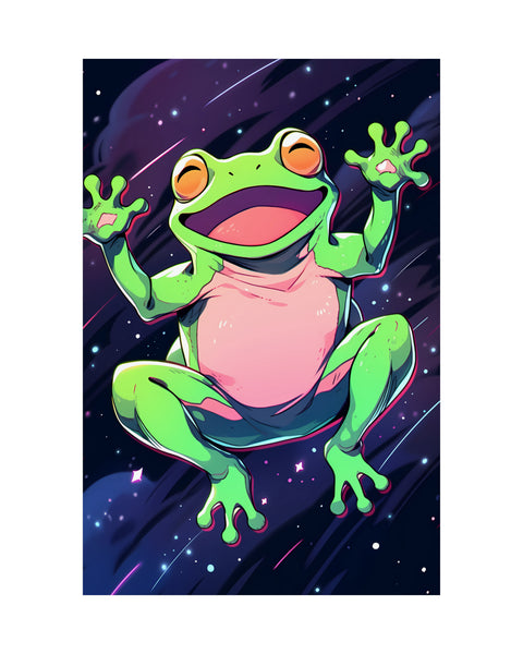Launched Into Space - Anime Frog Art Poster