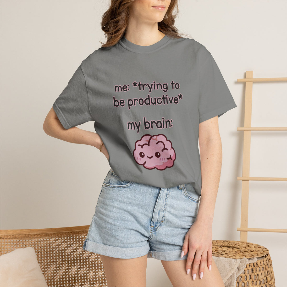 Trying to be Productive - Kawaii Brain Anime T-Shirt
