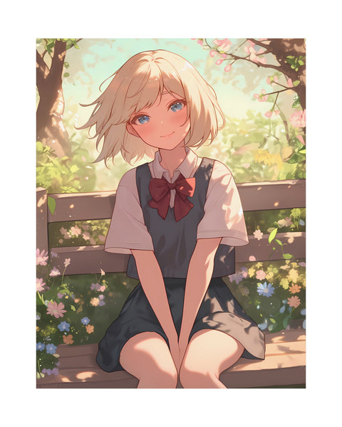 Waiting in the Garden - Cute Anime Girl Poster