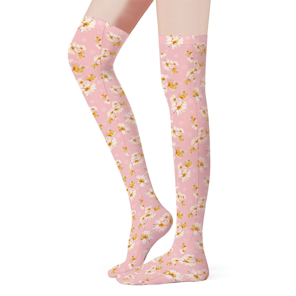 Pastel Garden - Floral Thigh High Socks