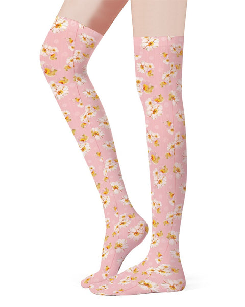 Pastel Garden - Floral Thigh High Socks
