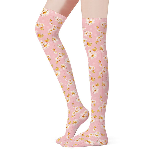 Pastel Garden - Floral Thigh High Socks