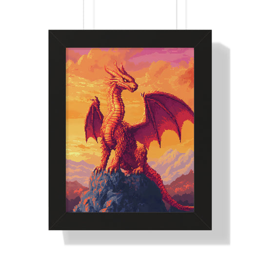 Emberheart - Pixel Art Framed Dragon Poster