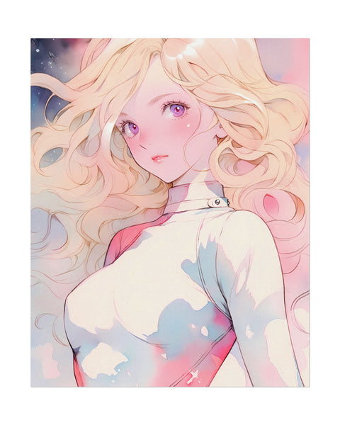 White Fire Goddess - Anime Girl Watercolor Poster
