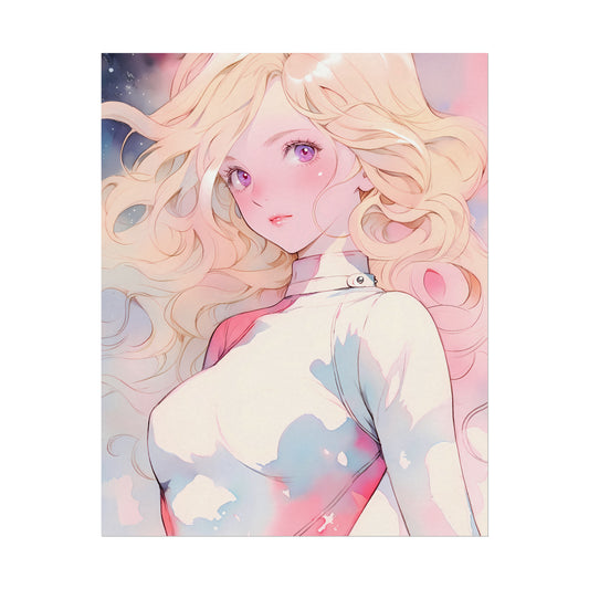 White Fire Goddess - Anime Girl Watercolor Poster