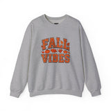 Gray sweatshirt with 'Fall Vibes' text and pumpkins on a white background