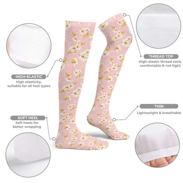 Pastel Garden - Floral Thigh High Socks