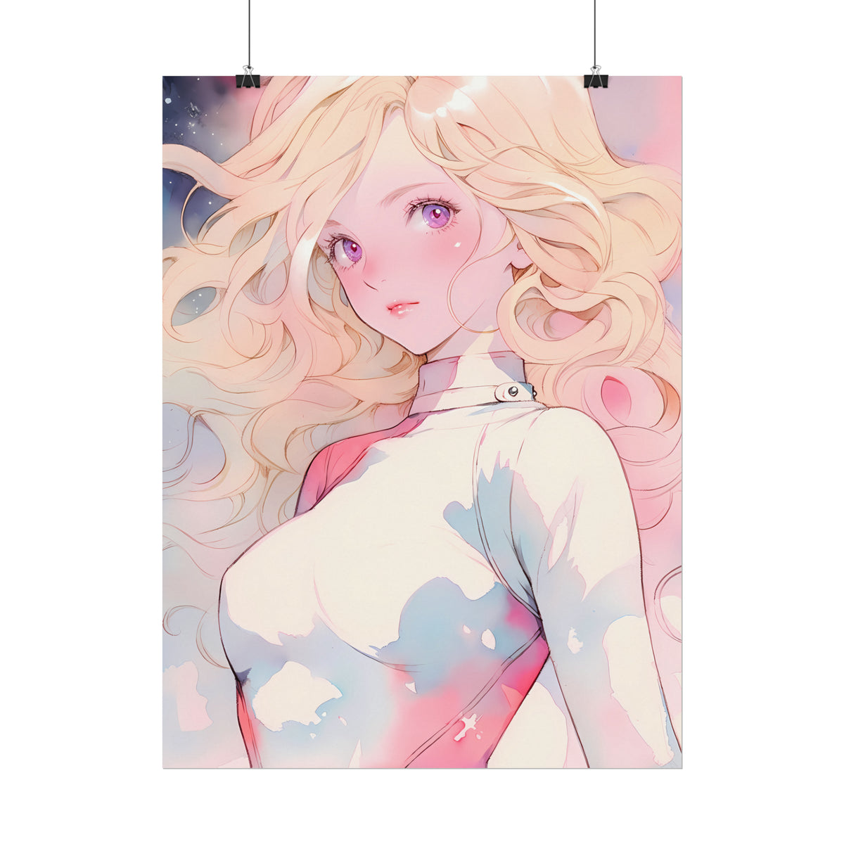 White Fire Goddess - Anime Girl Watercolor Poster