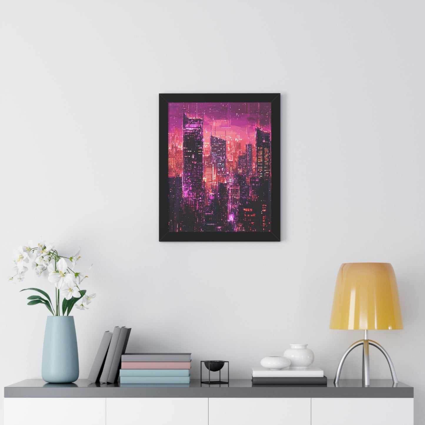 Night Rain - Framed Futuristic City Poster