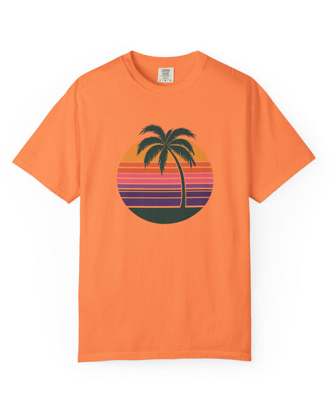 Palm Escapes - Retro Minimalist Palm Tree Sunset T-Shirt
