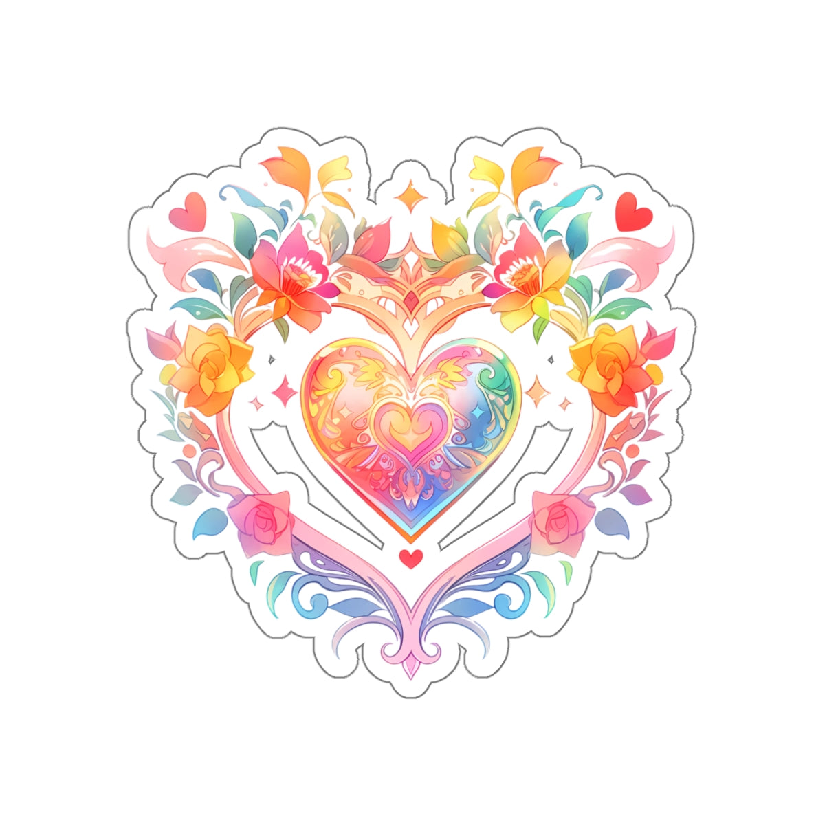 Heart Circle Prism Die-Cut Aesthetic Sticker