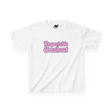 White t-shirt with pink text 'Respectable Crashout' on a white background
