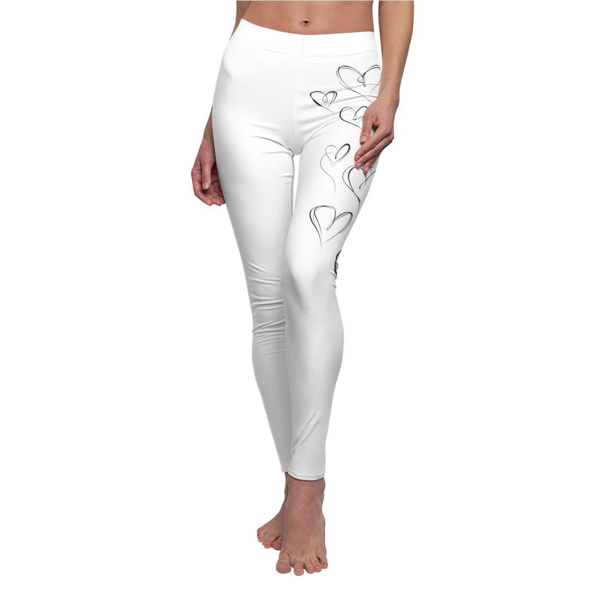 Sketchbook Hearts - Cute White Leggings