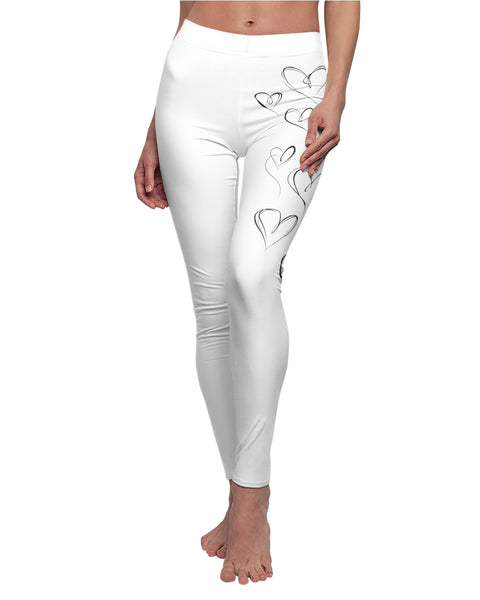 Sketchbook Hearts - Cute White Leggings