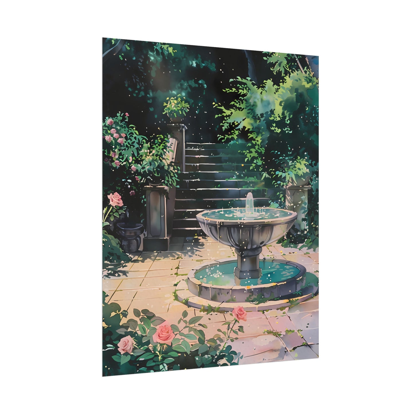 Healing Fountain - Anime Watercolor Poster