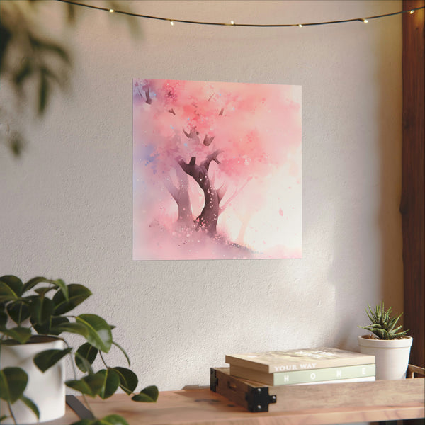 Cherry Blossom Hillside - Anime Watercolor Poster