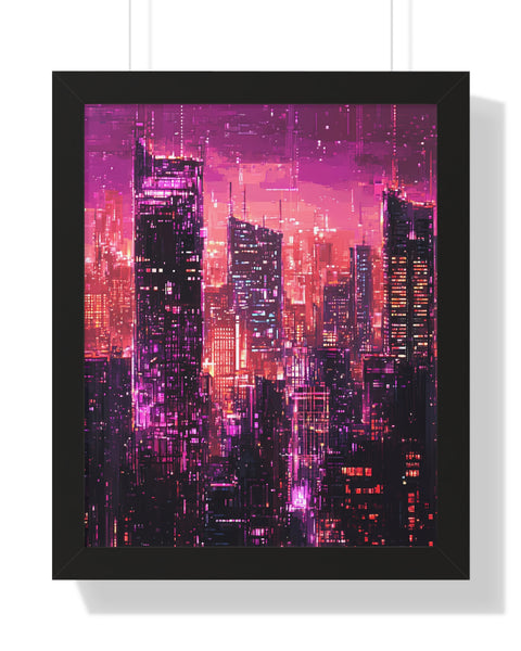 Night Rain - Framed Futuristic City Poster